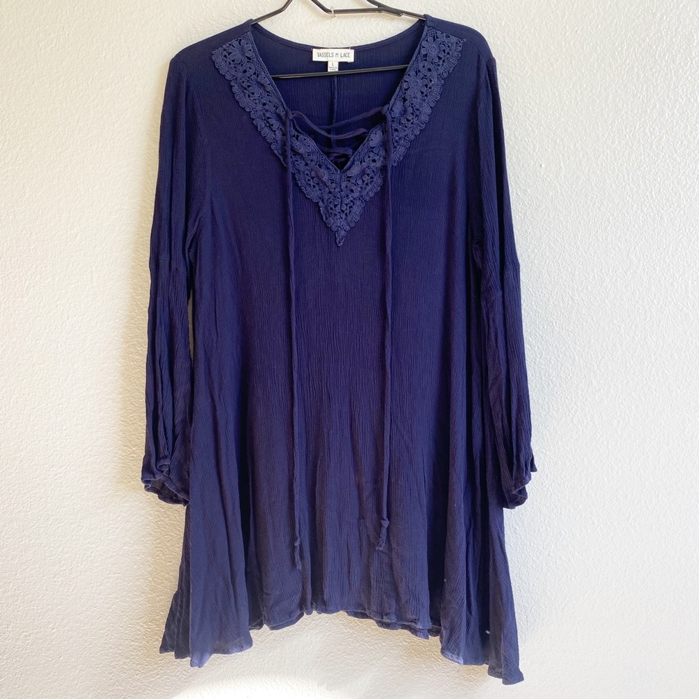 Tassels N Lace Navy Blue Lace Vneck Tunic Dress Size Lace